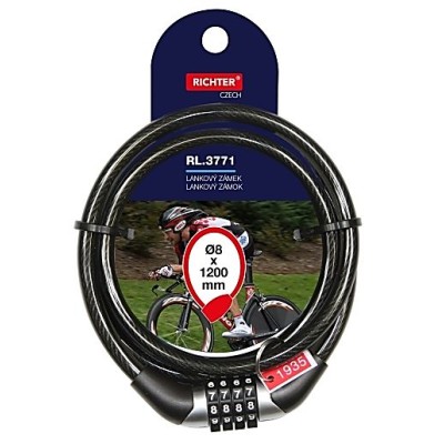 Zámek lankový kódový 8x1200mm černý Richter RL 3771