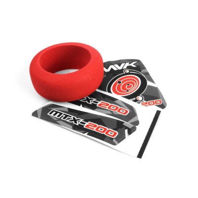 Mechový kroužek volantu vysílače a červené samolepky (Atom)