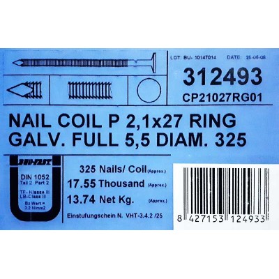 Hřebík Paslode 27x2,1 CH Zn kroužkový v roli (1/2 hlavy)
