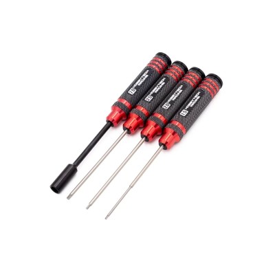 Sada nářadí, imbusový šroubovák (1,5, 2.0, 2.5mm) a nástrčkový klíč 7,0mm, červená