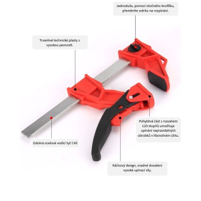 Svěrka truhlářská 200x80mm lehká s pákou plast. 120kg MAGG