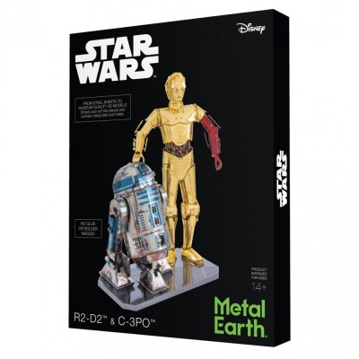Metal Earth Luxusní ocelová stavebnice Star Wars - C-3PO + R2-D2 Box verze