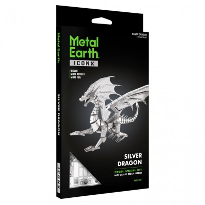 Metal Earth Luxusní ocelová stavebnice Silver Dragon