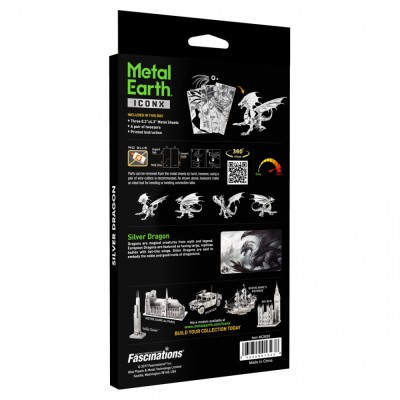 Metal Earth Luxusní ocelová stavebnice Silver Dragon