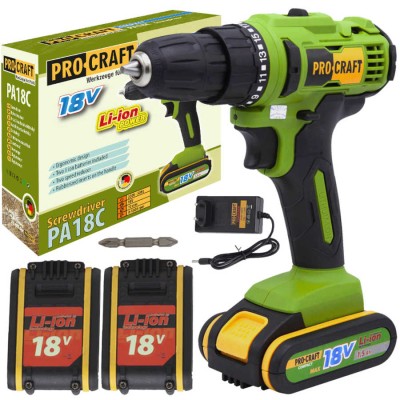 Aku vrtačka 20V Procraft PA18C Li-ion + 2ks 18V/1,5Ah kufr