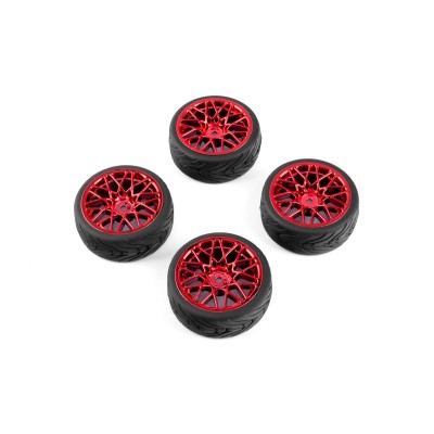 Spec T LS Wheel Offset 3 Red w/Tire 4ks pro 1/10 Silniční