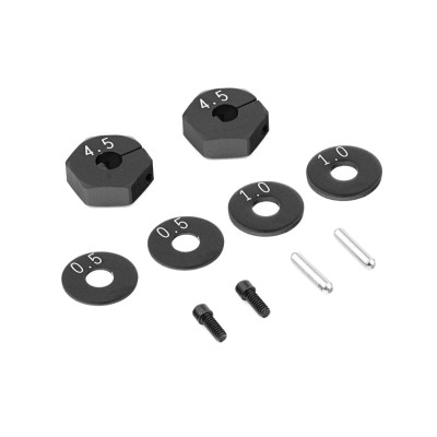 BD8/BD7 4.5mm hliníkové unašeče kol s 0.5/1.0mm podložkami (2+2+2ks)
