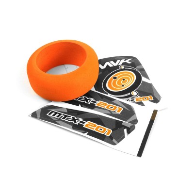 Mechový kroužek volantu vysílače MTX-201 a oranžové samolepky