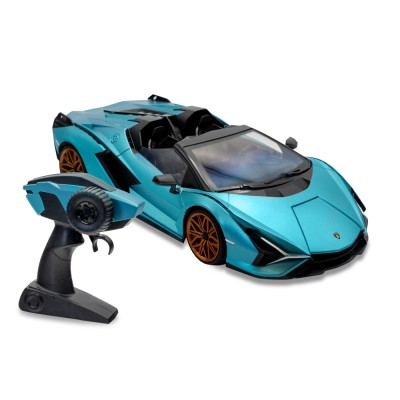 RE.EL Toys RC auto Lamborghini Sian 1:16 modrá metalíza, proporcionální RTR LED 2,4Ghz