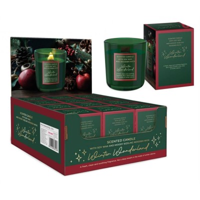 Svíčky vánoční sojové ve skle 150g, dřev.knot, zimní říše