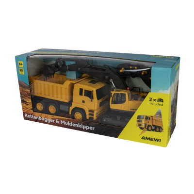 Sada 2 v 1 RC pásový bagr a RC sklápěč 1:18 RTR kovová lžíce LED osvětlení