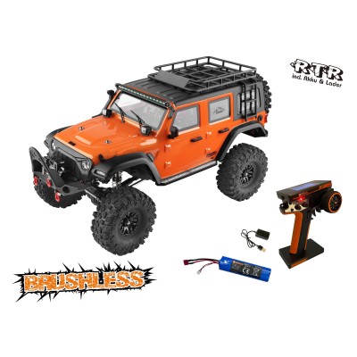 DF models DF-04S PRO BL brushless crawler, LED osvětlení, elektrický naviják, 2st. převodovka, uzávěrky diff 1:10. Oranžová.