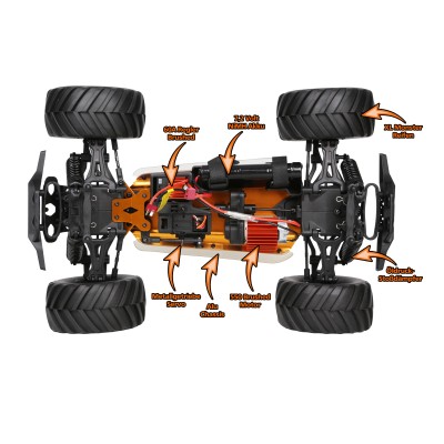 DF models BigStrike monster truck 1:10 RTR ALU podvozek, omezení výkonu pro děti