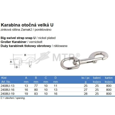 Karabina otočná 8cm Ni velká U2 1/2"