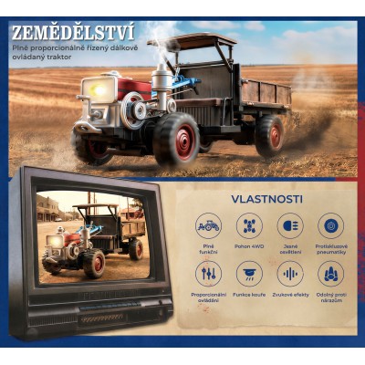 RC Retro traktor-Terra s kouřem a světlem 4WD proporcionální 1:12 RTR