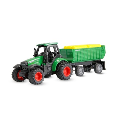 Kovový RC traktor s přívěsem 1:64 RTR zelený, 3 rychlostní stupně, LED světla