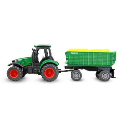 Kovový RC traktor s přívěsem 1:64 RTR zelený, 3 rychlostní stupně, LED světla