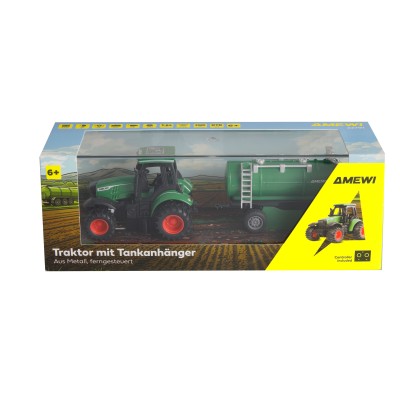 Kovový RC traktor s cisternou 1:64 RTR zelený, 3 rychlostní stupně, LED světla