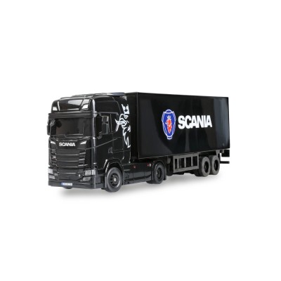 RC licencovaná Scania 730 S s návěsem, GYRO, driftovací, proporcionální pohon 4x4, 1:64 RTR, černá