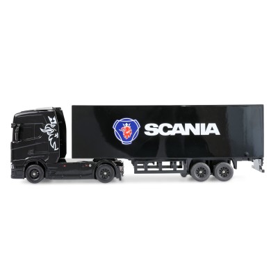 RC licencovaná Scania 730 S s návěsem, GYRO, driftovací, proporcionální pohon 4x4, 1:64 RTR, černá