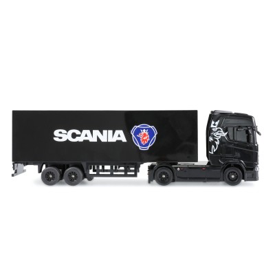 RC licencovaná Scania 730 S s návěsem, GYRO, driftovací, proporcionální pohon 4x4, 1:64 RTR, černá
