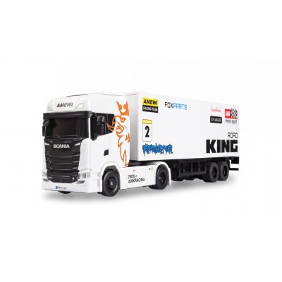 RC licencovaná Scania 730 S s návěsem, GYRO, driftovací, proporcionální pohon 4x4, 1:64 RTR, bílá