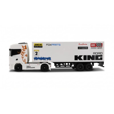 RC licencovaná Scania 730 S s návěsem, GYRO, driftovací, proporcionální pohon 4x4, 1:64 RTR, bílá