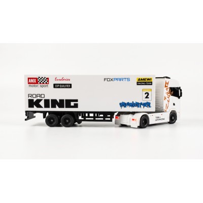 RC licencovaná Scania 730 S s návěsem, GYRO, driftovací, proporcionální pohon 4x4, 1:64 RTR, bílá