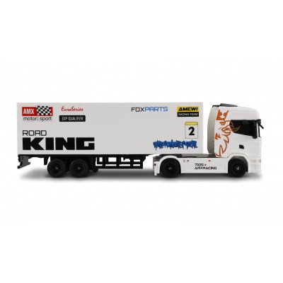 RC licencovaná Scania 730 S s návěsem, GYRO, driftovací, proporcionální pohon 4x4, 1:64 RTR, bílá
