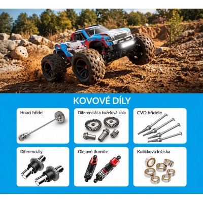 Hyper Go MonterTruck V2 střídavý 45km/h 4WD 1:16 RTR LED modro/červený