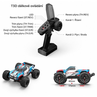 Hyper Go MonterTruck V2 střídavý 45km/h 4WD 1:16 RTR LED modro/červený