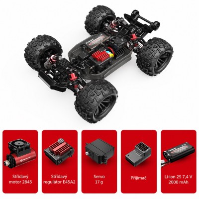 Hyper Go MonterTruck V2 střídavý 45km/h 4WD 1:16 RTR LED modro/červený