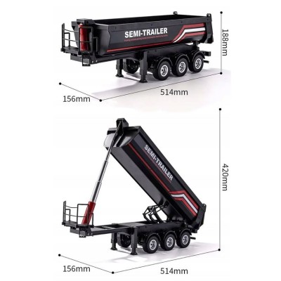 Sklápěcí návěs, třínápravový, pro modely Scania v měřítku 1:18 s LED osvětlením stříbrný.