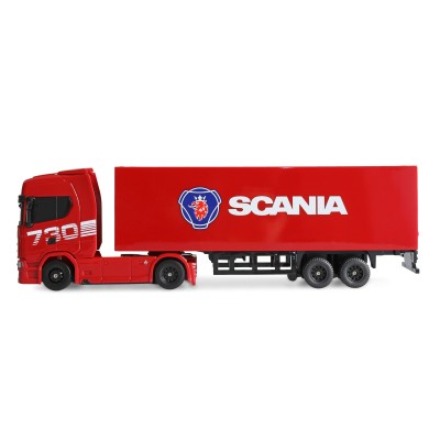 RC licencovaná Scania 730 S s návěsem, GYRO, driftovací, proporcionální pohon 4x4, 1:64 RTR, červená