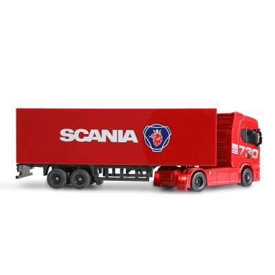 RC licencovaná Scania 730 S s návěsem, GYRO, driftovací, proporcionální pohon 4x4, 1:64 RTR, červená