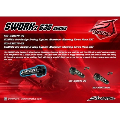 SWORKz Uni-Design 2-pojistná hlíníková černá servo jendoramená páka, 25 zubů, 1 ks.