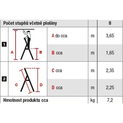 Schůdky 8 stupňů Al 150Kg