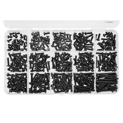 Inbus šrouby s půlkulatou hlavou - sada/box - M3 - ocelové černé, 375 ks.