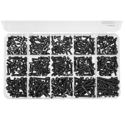 Inbus šrouby s válcovou hlavou - sada/box - M3 - ocelové černé, 375 ks.