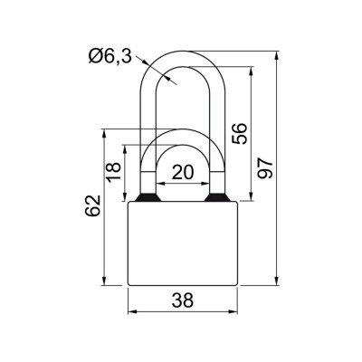 Zámek vis.38mm dlouhý Richter 3kl hardenet pr.6/55mm