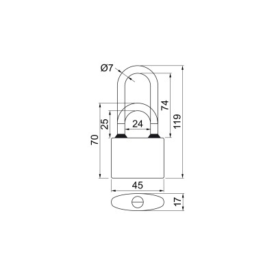 Zámek vis.45mm dlouhý Richter 3kl hardenet pr.7/74mm