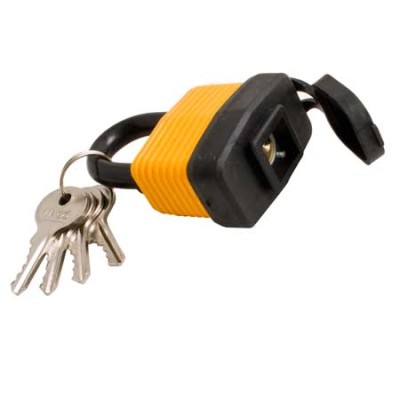 Zámek vis.50mm voděodolný žlutočerný 32265TS 4-klíče Magg