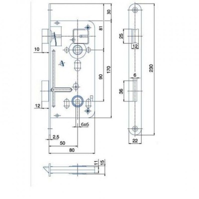 Zámek zadl. 90/80 WC 540 P/L 2x4-hran 6/6mm Hobes